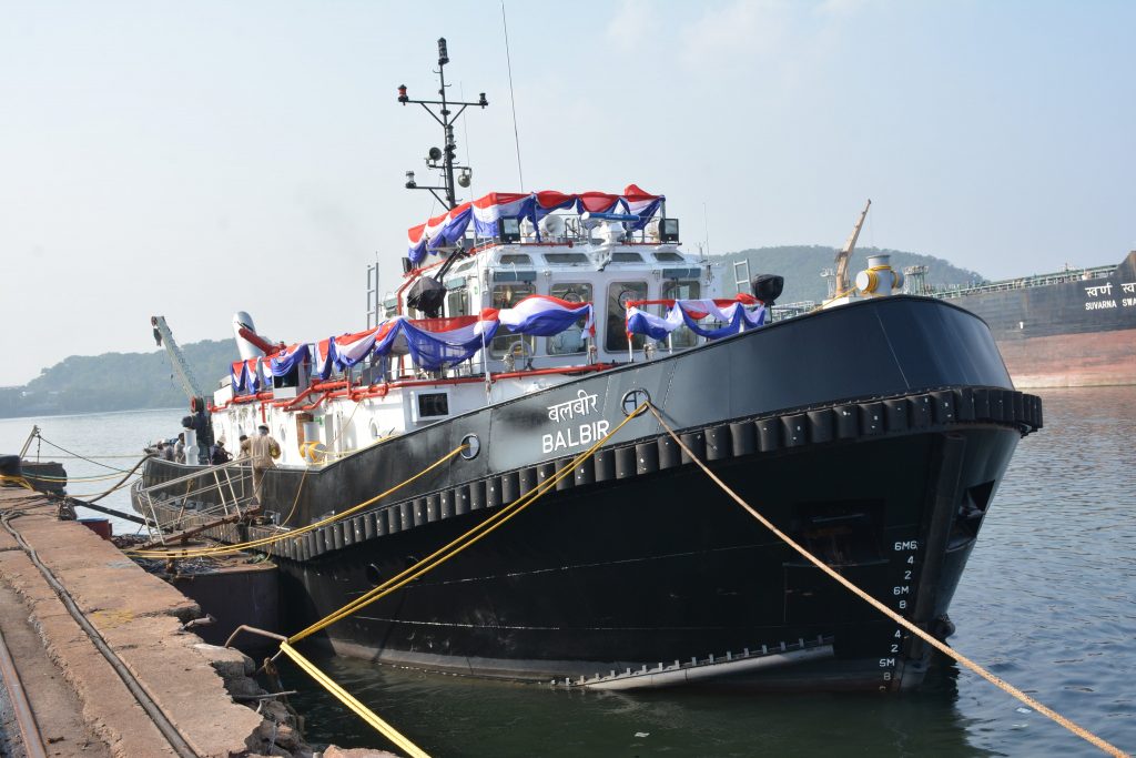 50 ton bollard pull tug balbir inducted into indian navy