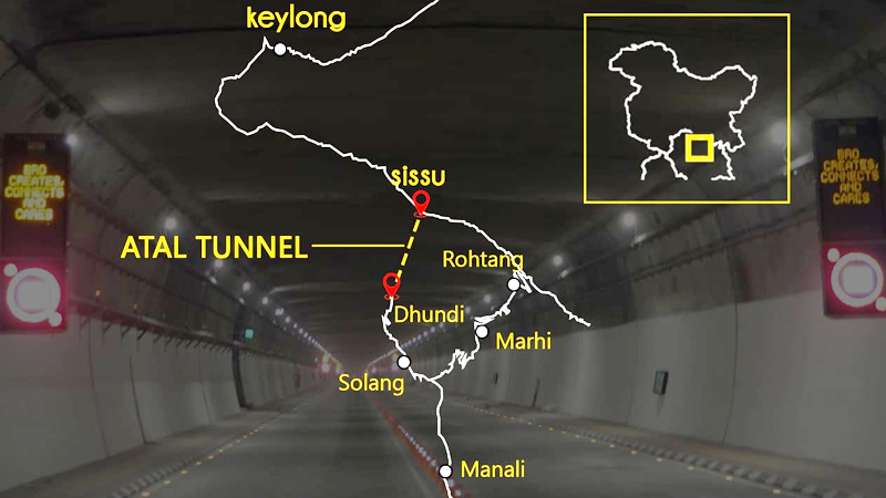 atal tunnel officially recognised as longest highway tunnel above 10000 feet by world book of records map