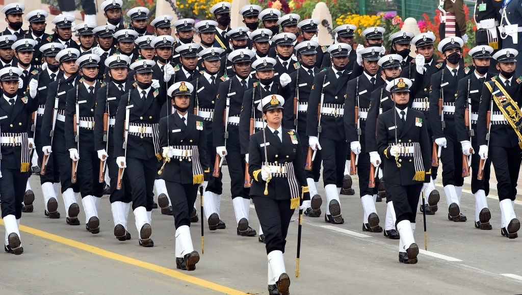 the naval contingent led by lt cdr aanchal sharma wins the best marching contingent among the three services