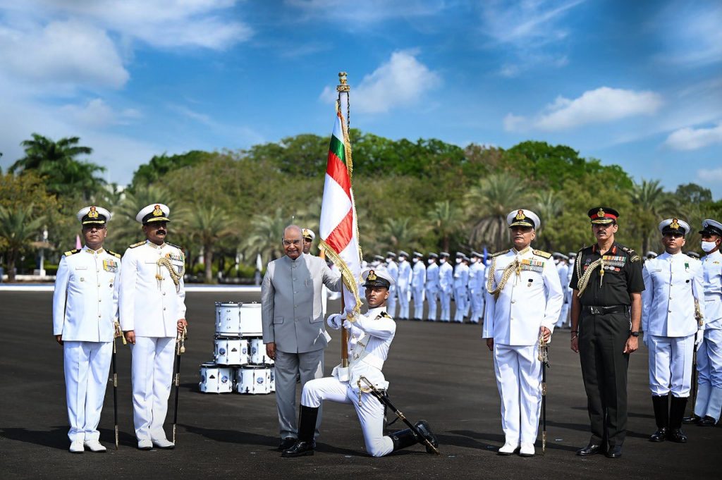 president of india presents presidents colour to ins valsura