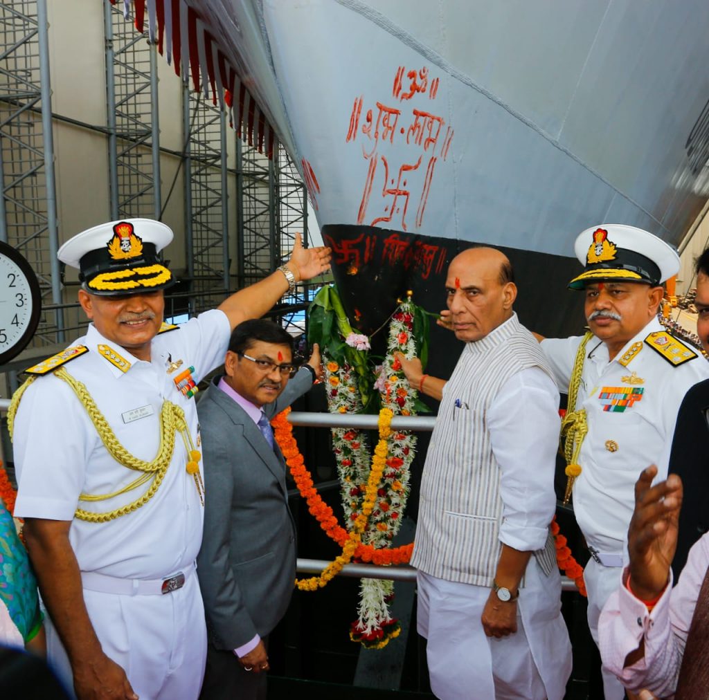 raksha mantri launches two indigenous frontline warships surat guided missile destroyer and udaygiri stealth frigate