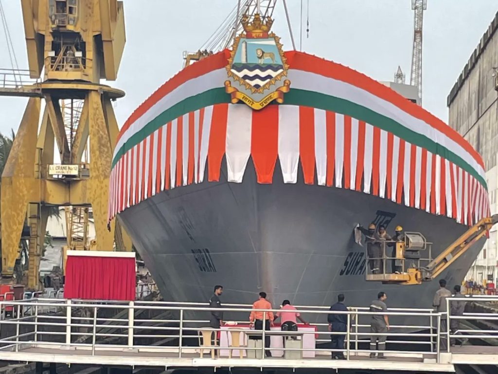 raksha mantri launches two indigenous frontline warships surat guided missile destroyer and udaygiri stealth frigate 2