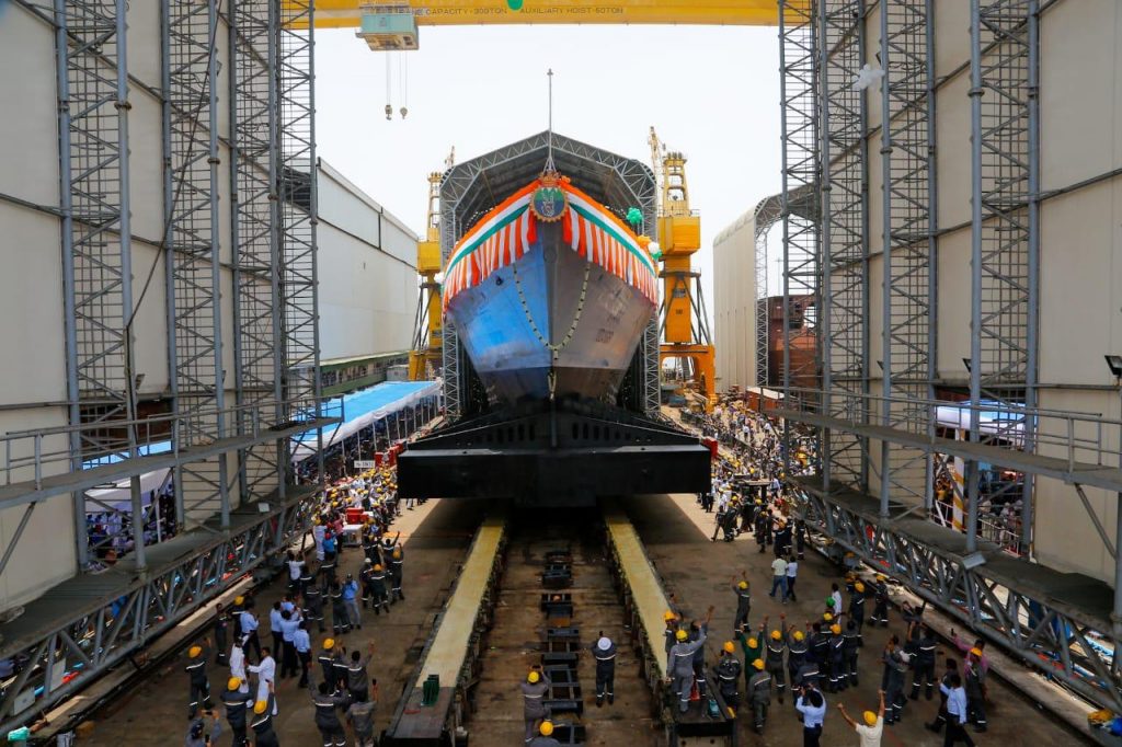 raksha mantri launches two indigenous frontline warships surat guided missile destroyer and udaygiri stealth frigate 7