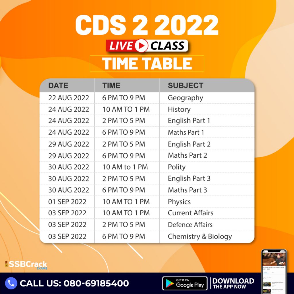 CDS 2 2022 LIVE Class Time Table