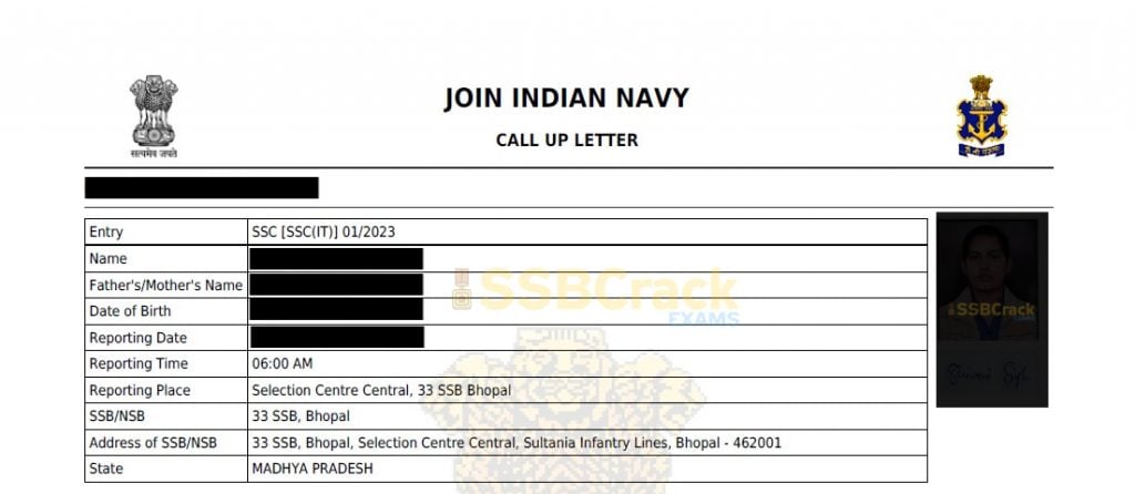 Indian navy call letter