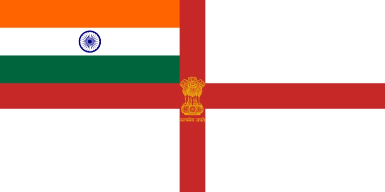 The present ensign carries the Saint Georges Cross with the Tricolour in the canton.