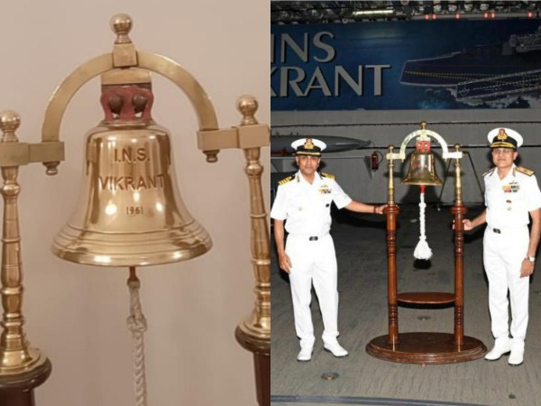 IAC INS Vikrant Gets Historic 1961 Bell of the first warship from Former Navy Vice Chief 1