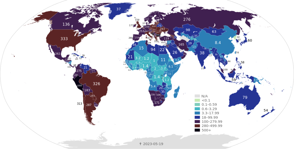 COVID 19 Outbreak World Map Total Deaths per Capita