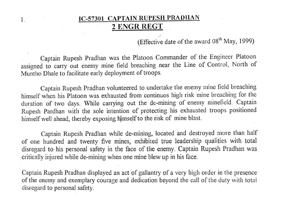 Major Rupesh Pradhan Citation