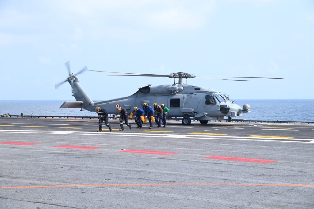 Maiden Landing of MH 60 Romeo Helicopter on INS Vikrant