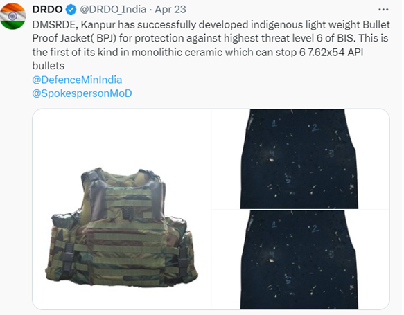 DRDO Develops India's lightest Lightest Bullet Proof Jacket