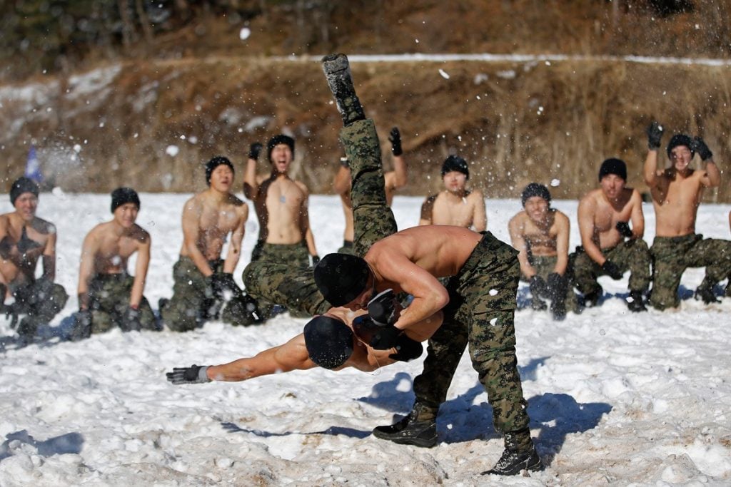 Intense Military Training Drills To Break The Best Soldiers Shirtless Snow Fights - South Korea and China