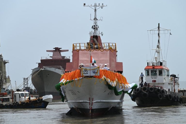 Fifth Fast Patrol Vessel 'Achal' Launched for Indian Coast Guard in Goa