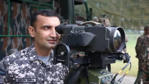Air Force Jawan Using a Defence Equipment
