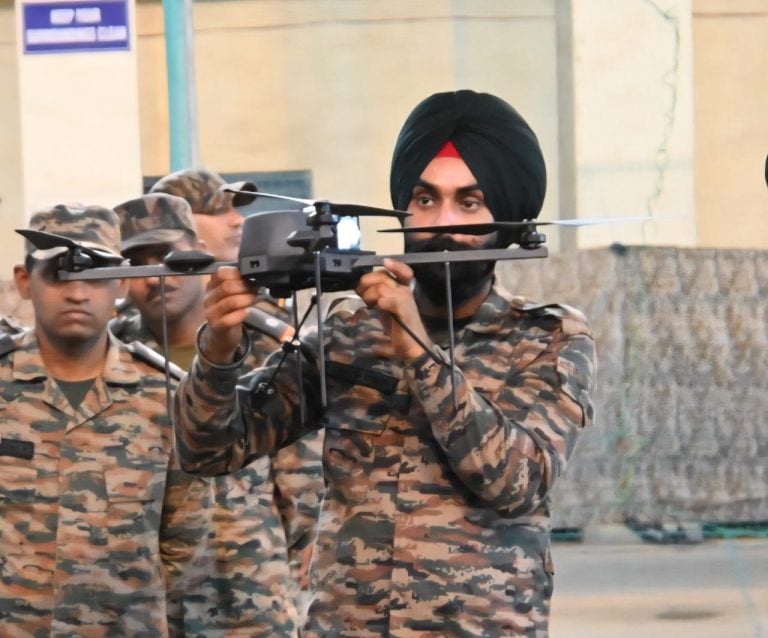 Army Officer Handling Drone