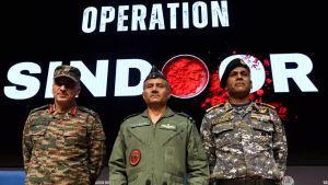 Air Marshal AK Bharti Vice Admiral AN Pramod and Lt Gen Ghai