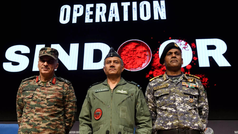 Air Marshal AK Bharti Vice Admiral AN Pramod and Lt Gen Ghai