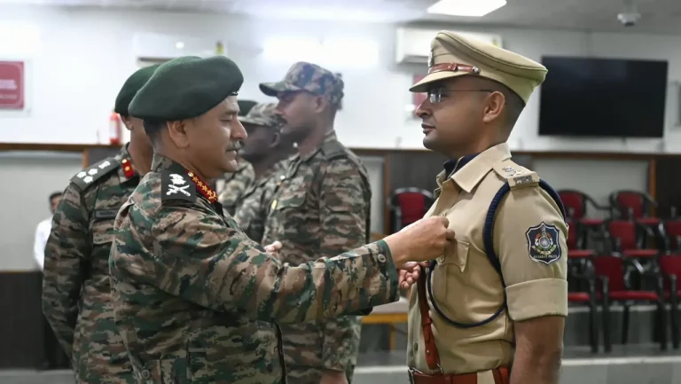 Gen Upendra Dwivedi Commending a Police Officer