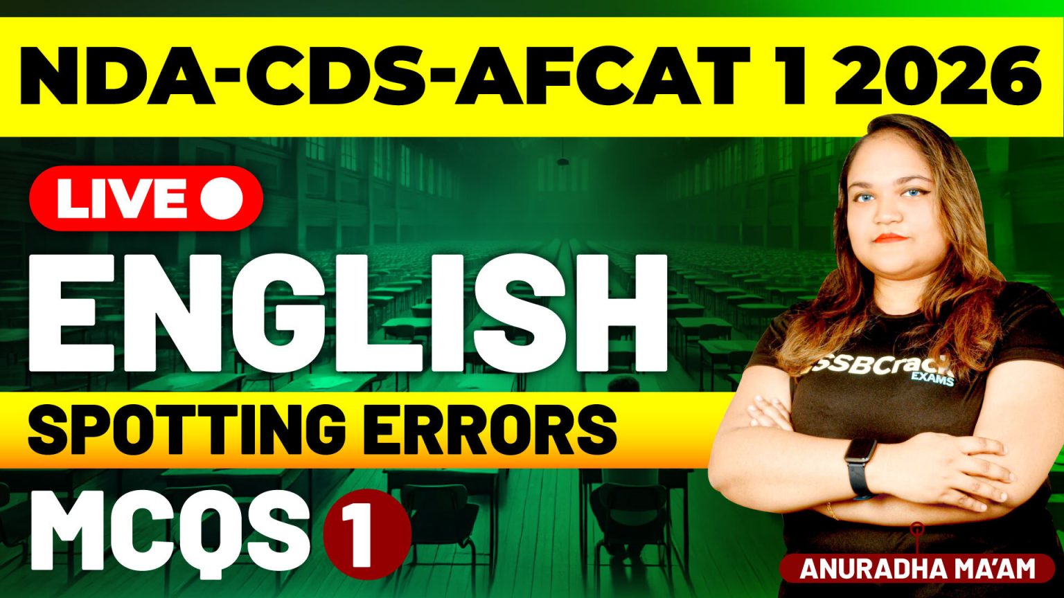 NDA CDS AFCAT 1 2026 Exam English Spotting Errors MCQs Class 1