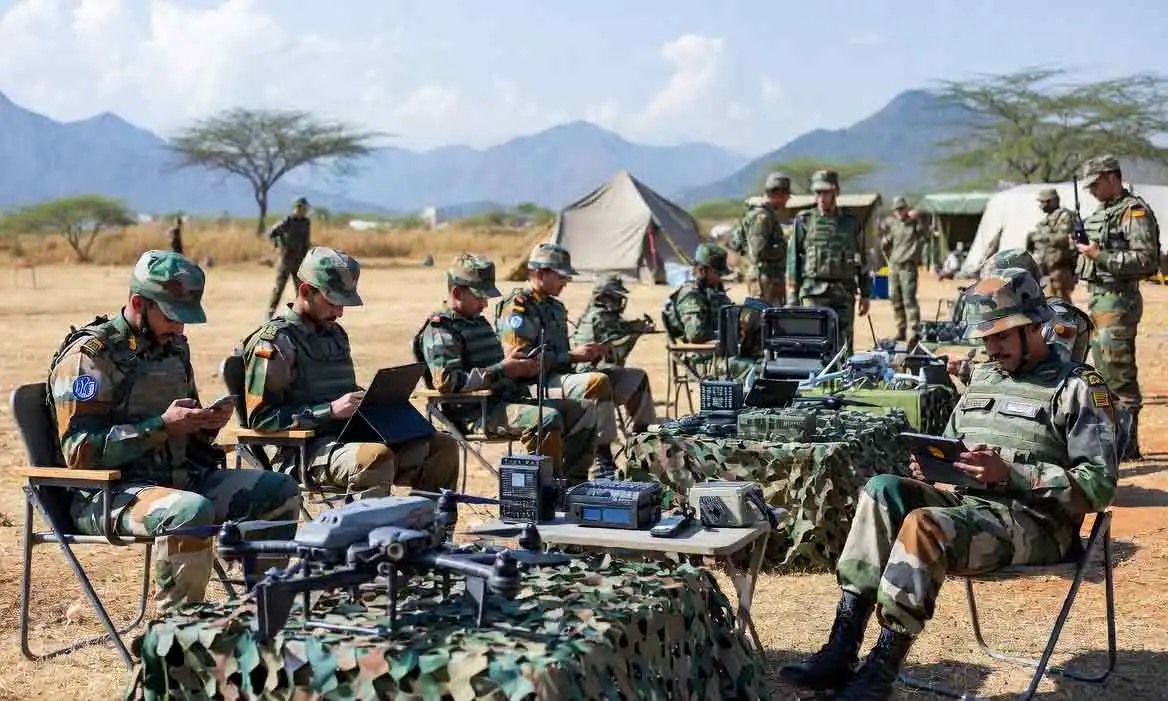 Soldiers Using Mobile and Laptops