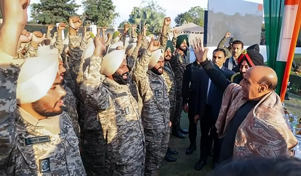 Rajnath Singh with Soldiers