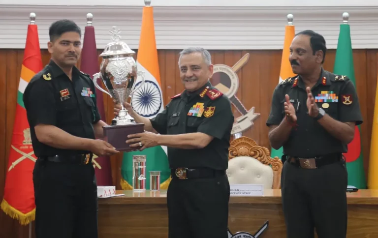 Major Prabhat Mishra Receiving Trophy