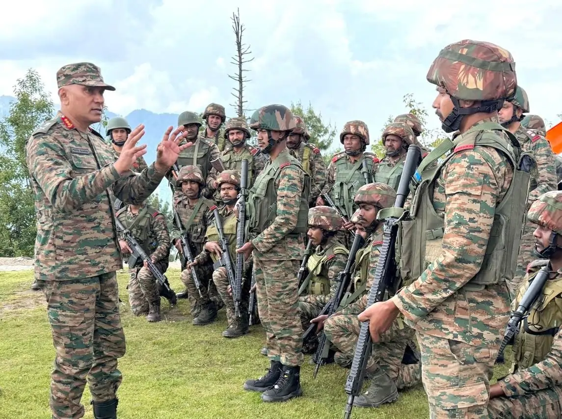 Lt Gen Pratik Sharma with Troops
