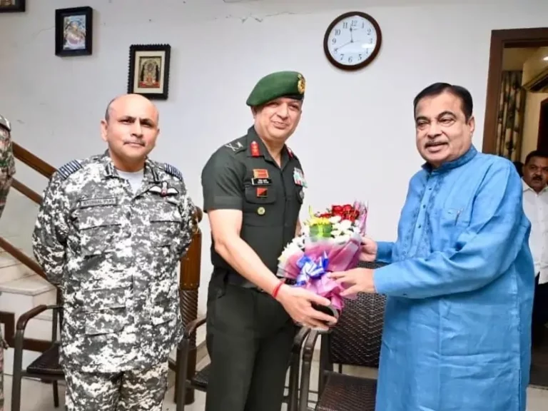 Maj Gen Vivek Tyagi with Nitin Gadkari