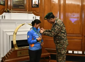General Dhiraj Seth Felicitates Naib Subedar Neeru Dhanda for Historic ISSF World Cup Gold